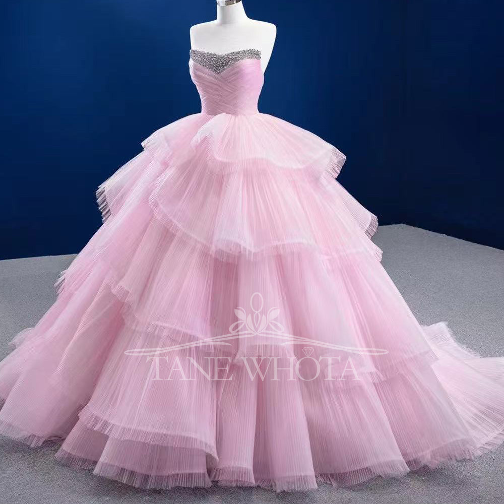 TW450 Pink Vestido De 15 Años Quinceañera Sweetheart Ball Gown Beading Crystal Evening Gown XV Quinceanera Dresses