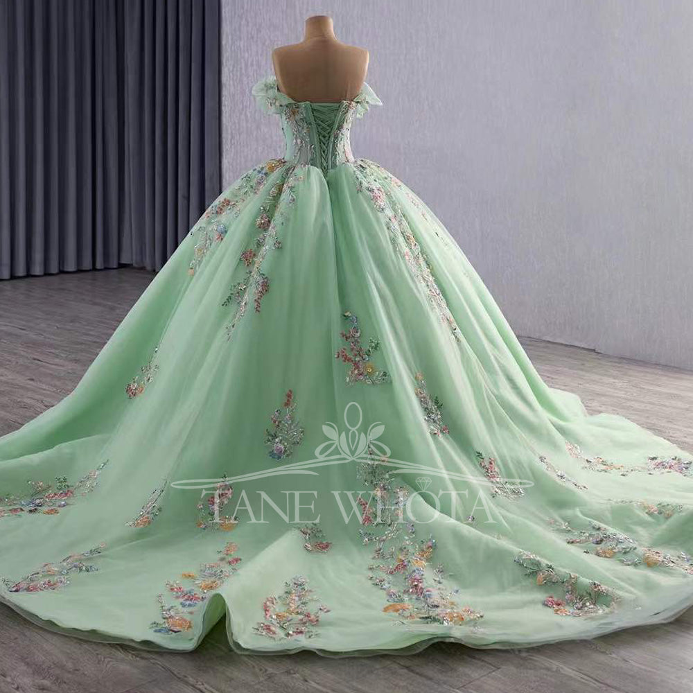 TW449 Green Vestidos De 15 Años Quinceañeras 2025 Sweetheart Off The Shoulder Appliques Lace Ball Gown XV Quinceanera Dress