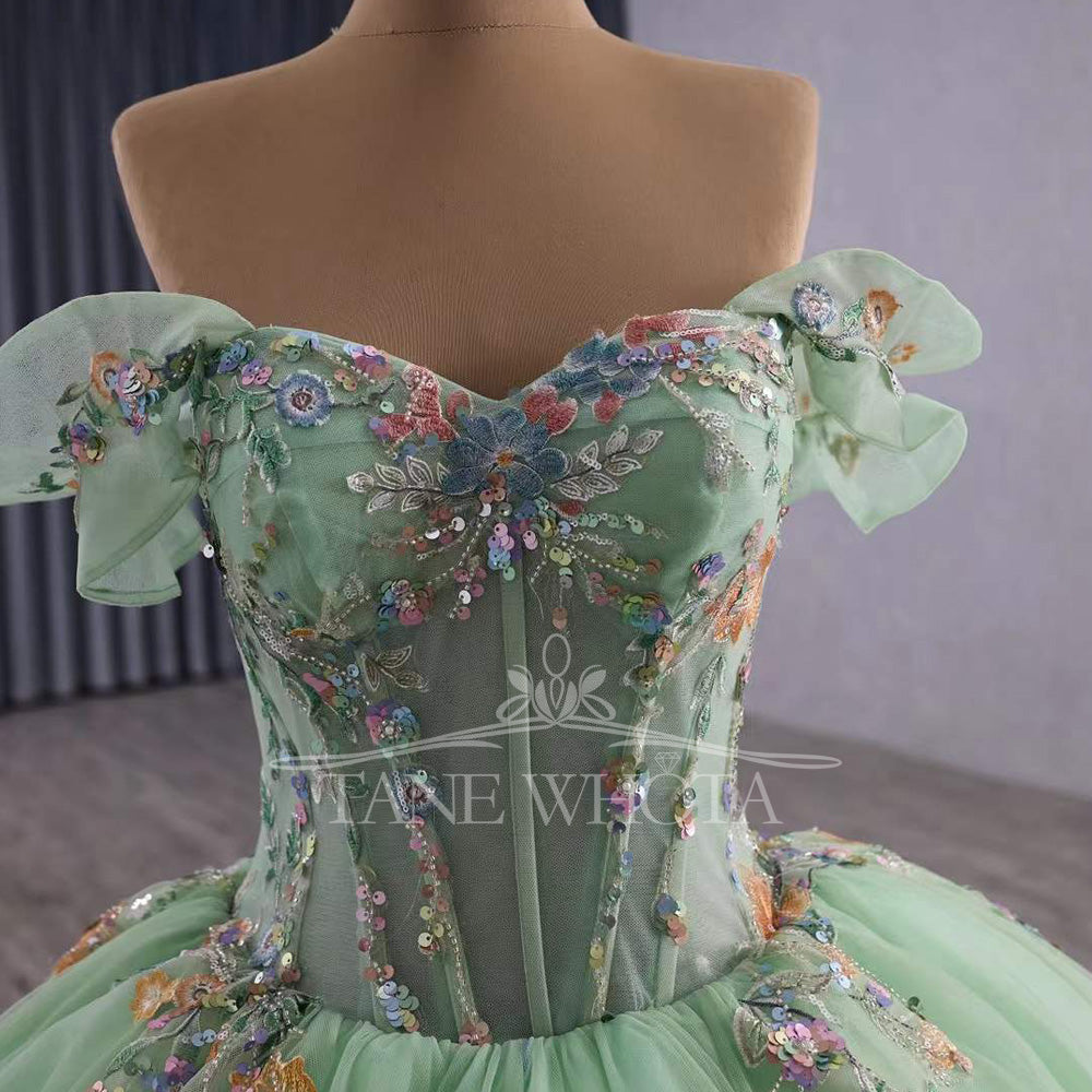 TW449 Green Vestidos De 15 Años Quinceañeras 2025 Sweetheart Off The Shoulder Appliques Lace Ball Gown XV Quinceanera Dress