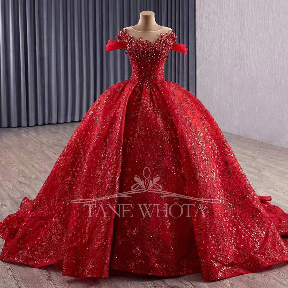 TW416 Princess Vestido 15 Años Quinceañera 2025 Red O-Neck Ball Gown Beading Crystal Pearl XV Quinceanera Dresses