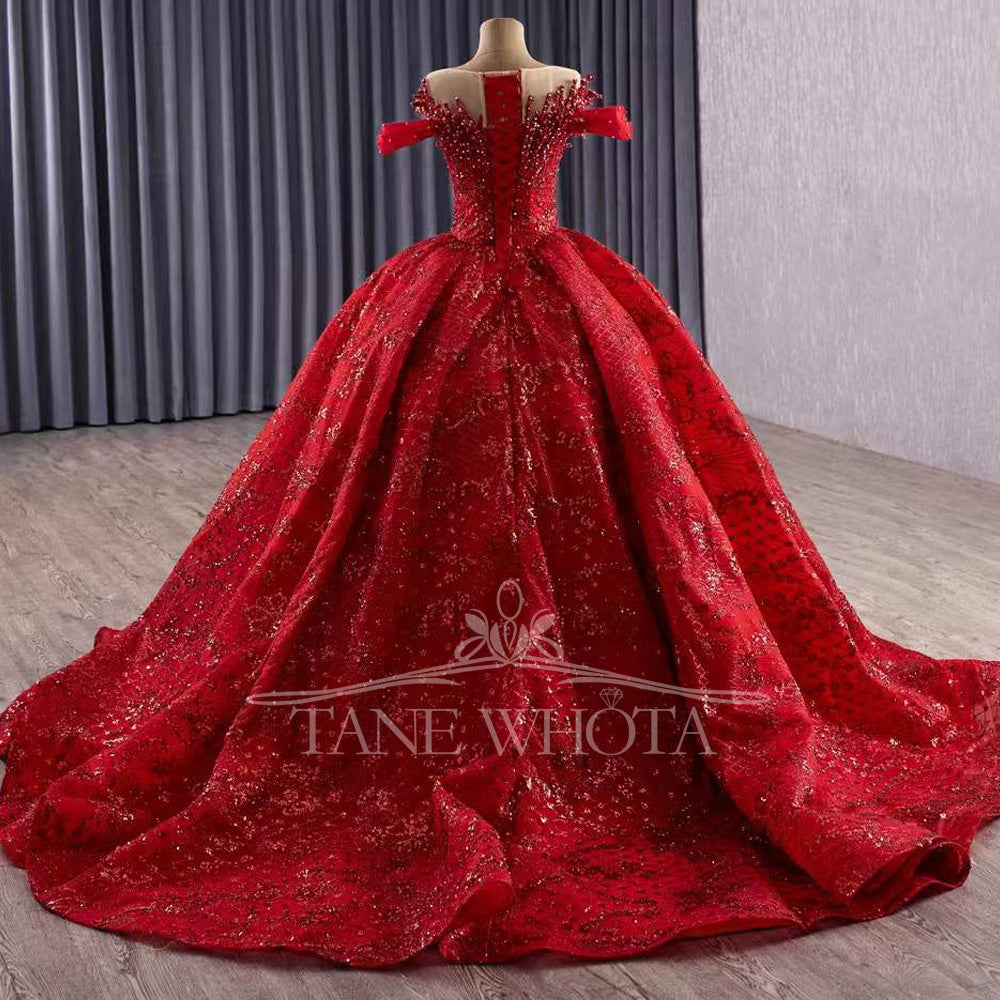 TW416 Princess Vestido 15 Años Quinceañera 2025 Red O-Neck Ball Gown Beading Crystal Pearl XV Quinceanera Dresses
