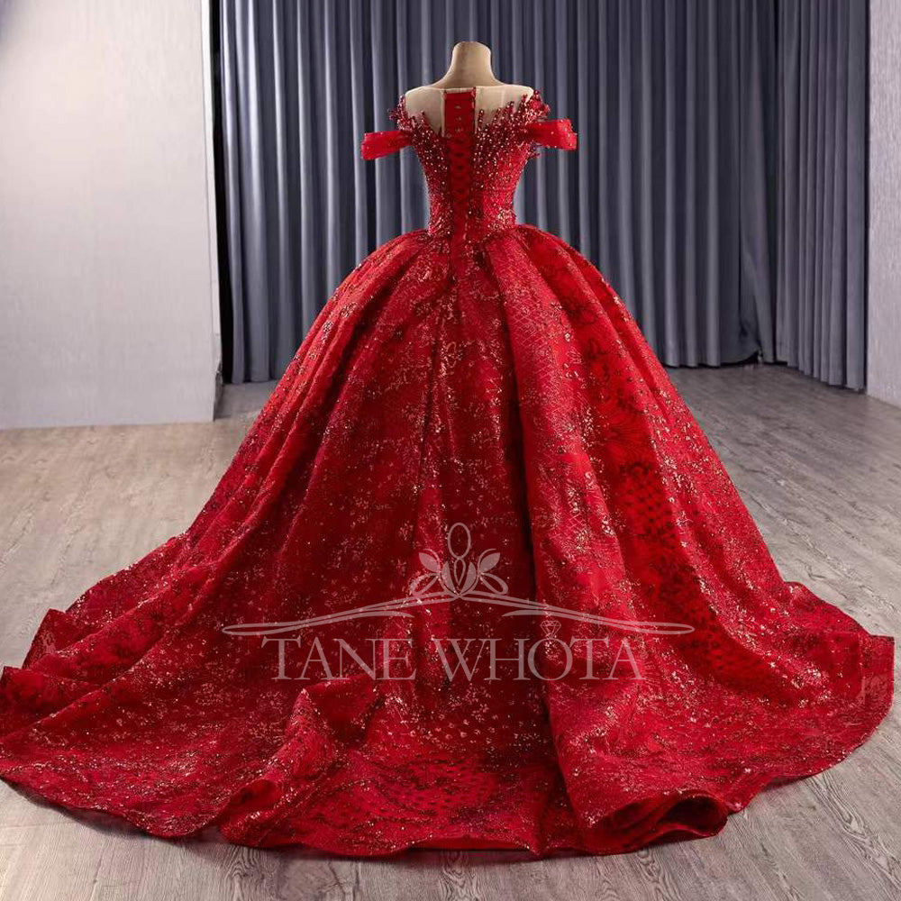 TW416 Princess Vestido 15 Años Quinceañera 2025 Red O-Neck Ball Gown Beading Crystal Pearl XV Quinceanera Dresses