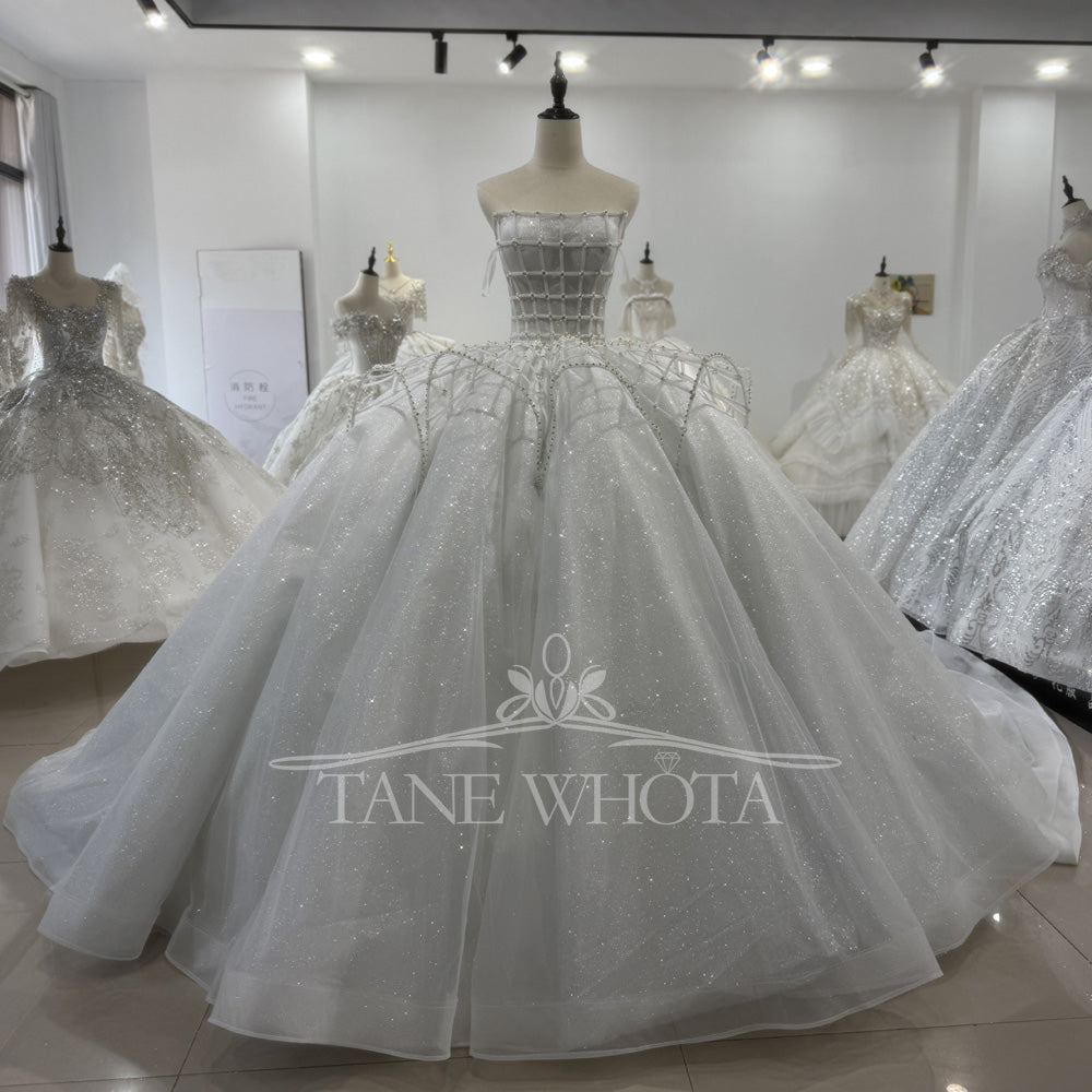 TW403 Vestido Novia Romántico Strapless Lace Up Back Ball Gown Shiny Modest Bridal Dress Korean Wedding Dress 2025