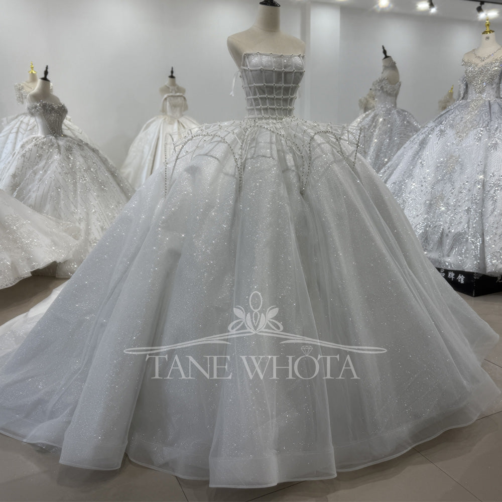 TW403 Vestido Novia Romántico Strapless Lace Up Back Ball Gown Shiny Modest Bridal Dress Korean Wedding Dress 2025