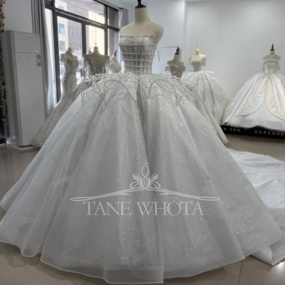TW403 Vestido Novia Romántico Strapless Lace Up Back Ball Gown Shiny Modest Bridal Dress Korean Wedding Dress 2025