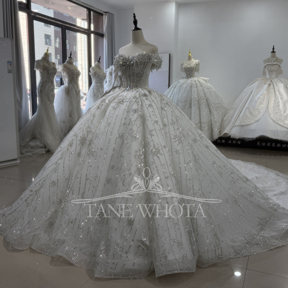 TW404 Silver Vestido De novias Princesa Crystal Sequined Wedding Dress Luxury Bling Plus Size Wedding Dress