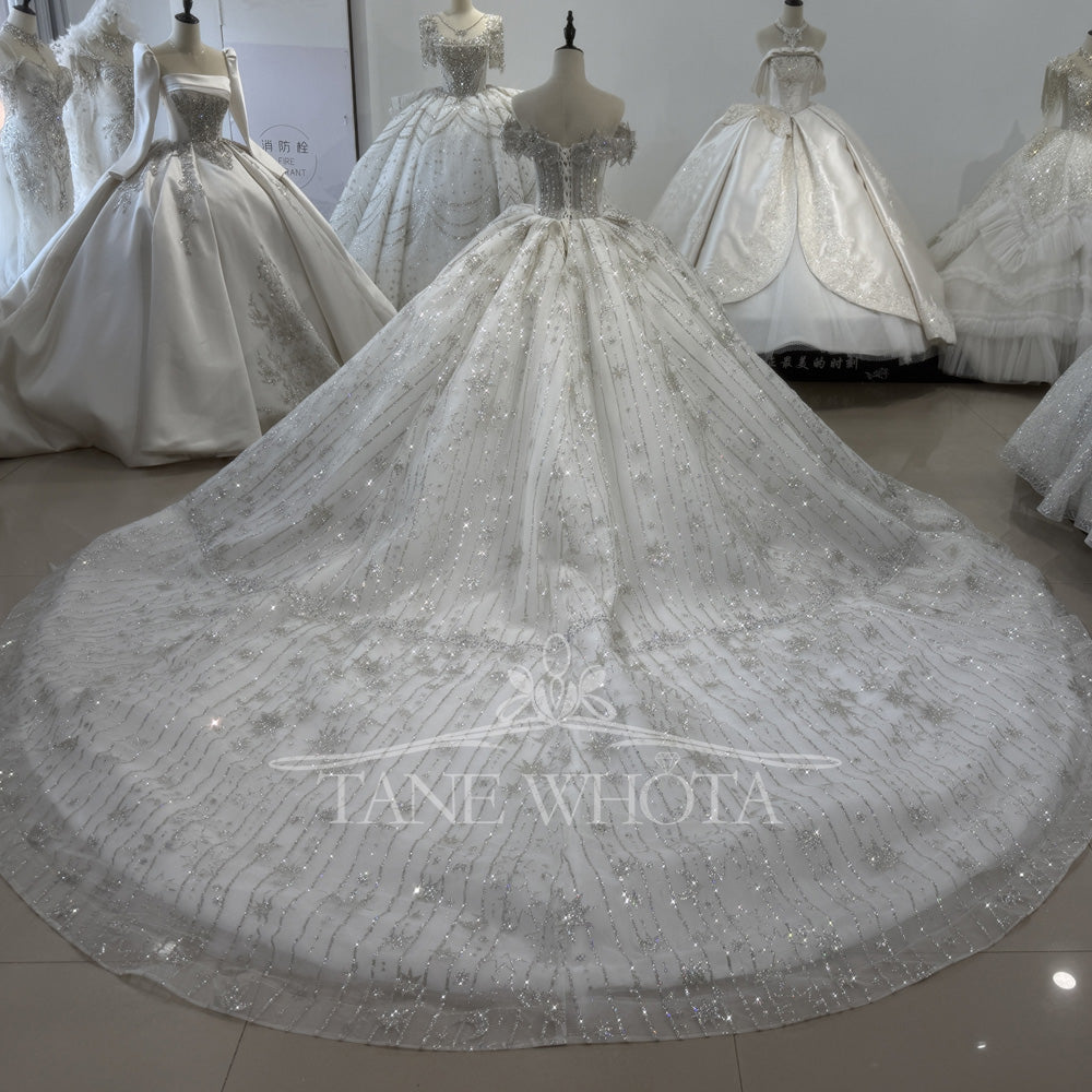 TW404 Silver Vestido De novias Princesa Crystal Sequined Wedding Dress Luxury Bling Plus Size Wedding Dress