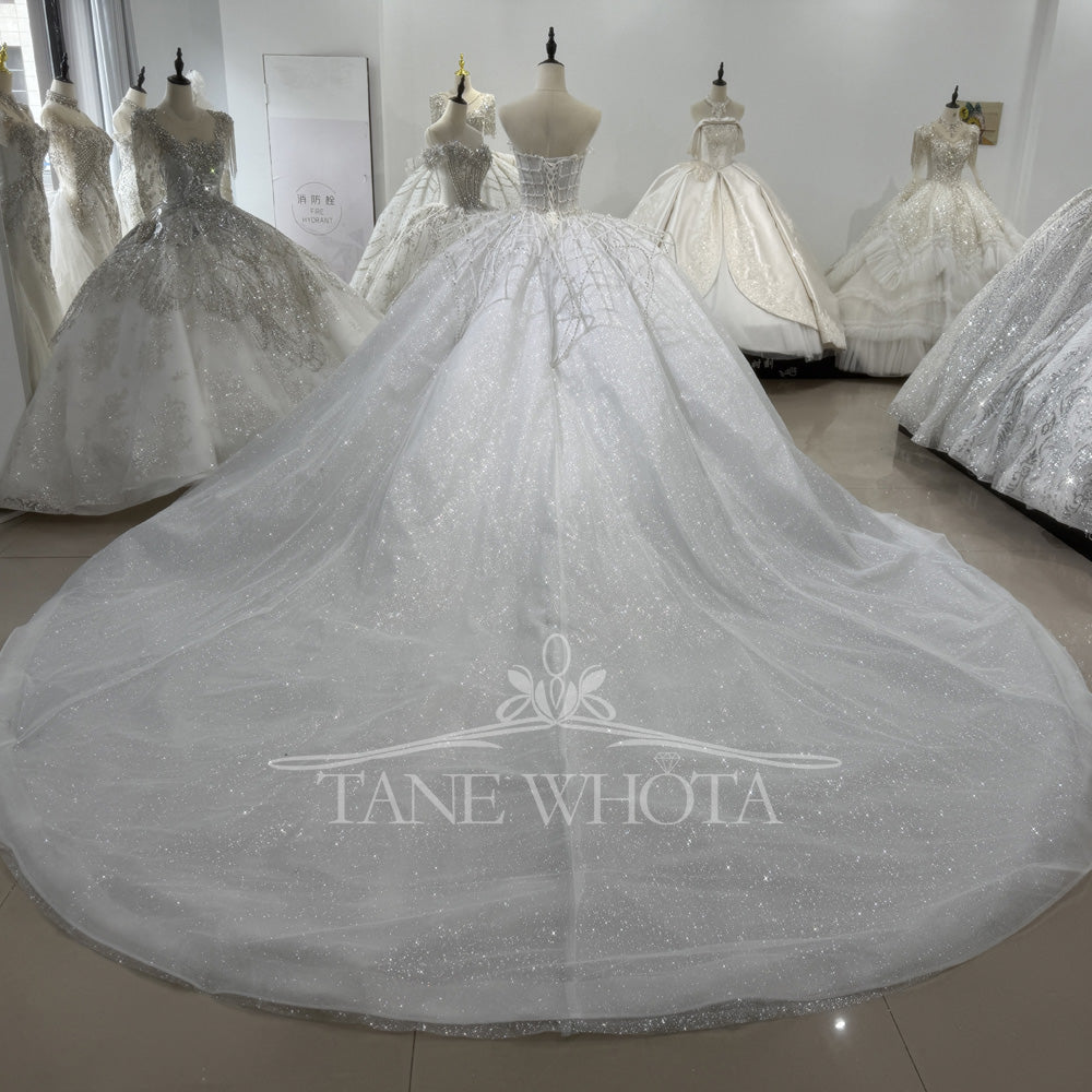 TW403 Vestido Novia Romántico Strapless Lace Up Back Ball Gown Shiny Modest Bridal Dress Korean Wedding Dress 2025