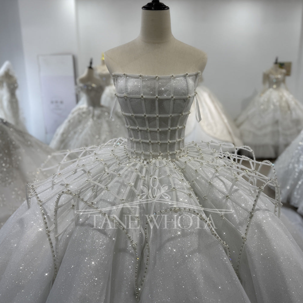TW403 Vestido Novia Romántico Strapless Lace Up Back Ball Gown Shiny Modest Bridal Dress Korean Wedding Dress 2025