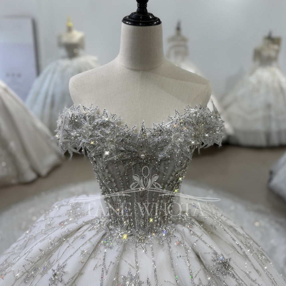 TW404 Silver Vestido De novias Princesa Crystal Sequined Wedding Dress Luxury Bling Plus Size Wedding Dress