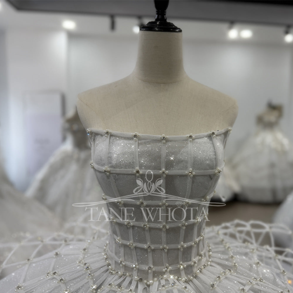 TW403 Vestido Novia Romántico Strapless Lace Up Back Ball Gown Shiny Modest Bridal Dress Korean Wedding Dress 2025